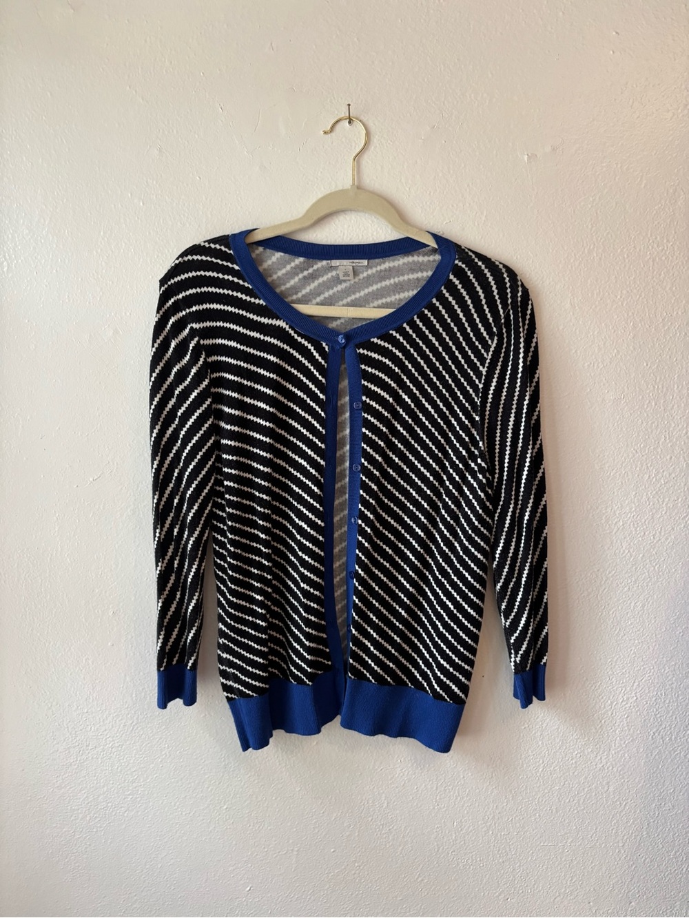 Halogen Black and Blue Striped Button-Front Cardigan